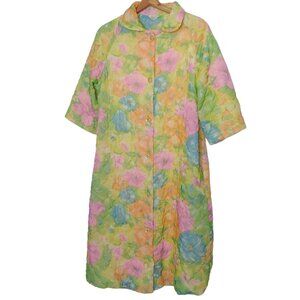 Vintage Gaymode Pennys Womens S M Robe Quilted Button Up Floral Colorful READ